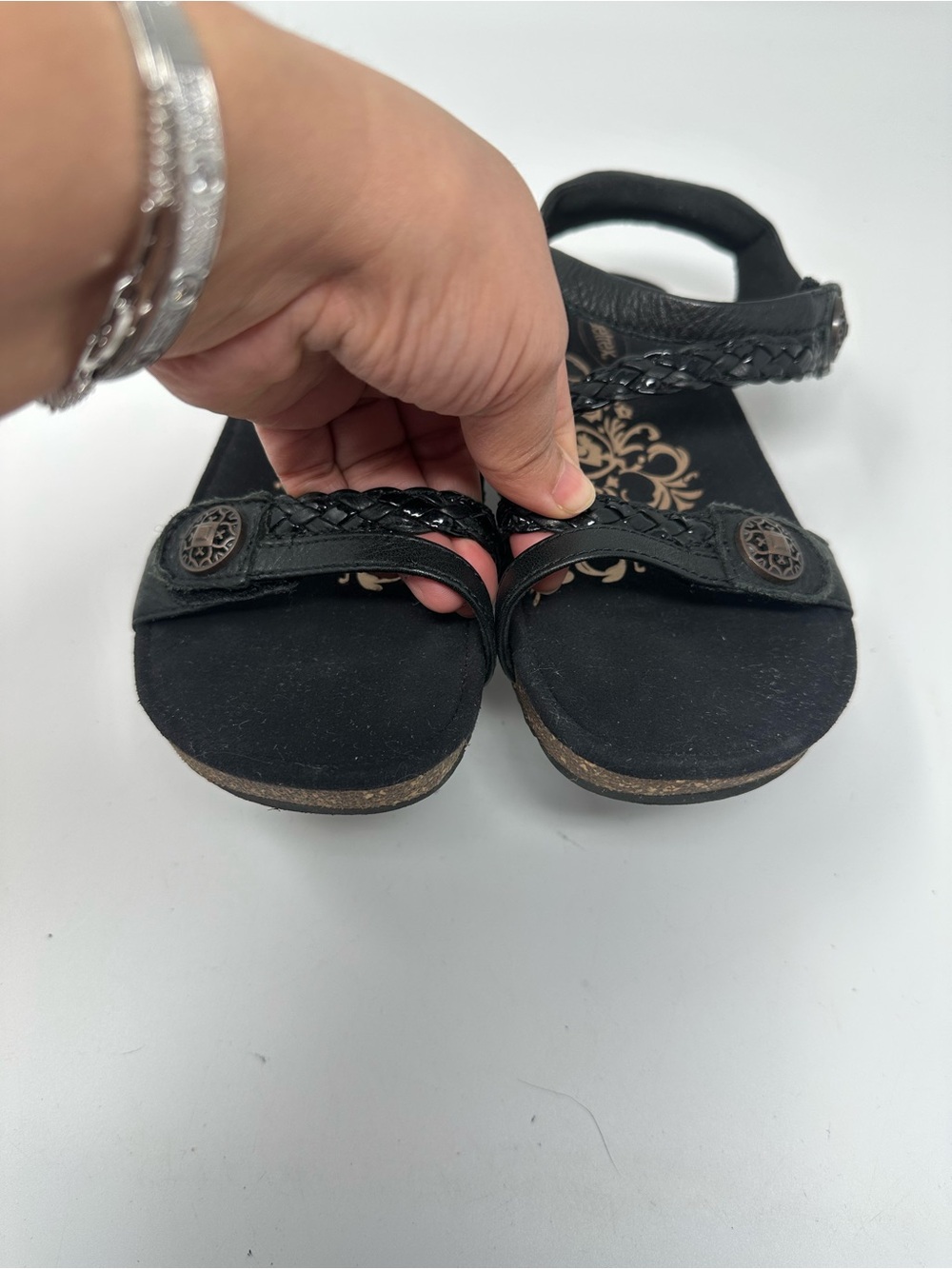 Aetrex Jullian Braided Quater Strap Sandals Black Women's 6 - Picture 13 of 16